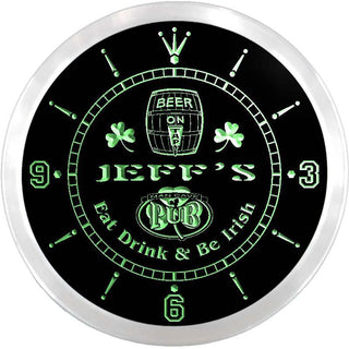 ADVPRO Jeff's Man Cave Irish Pub Custom Name Neon Sign Clock ncx0118-tm - Green