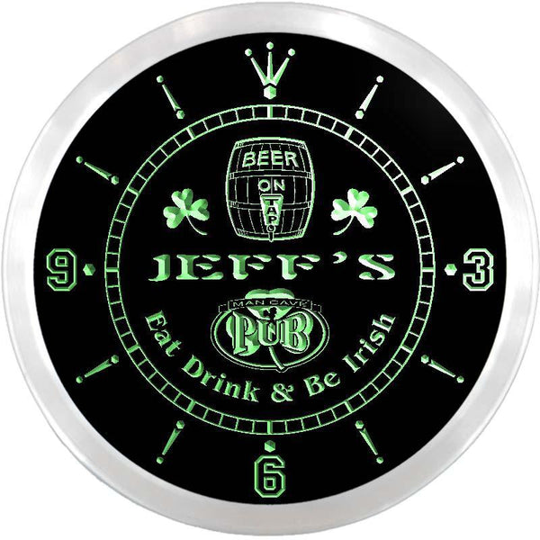 ADVPRO Jeff's Man Cave Irish Pub Custom Name Neon Sign Clock ncx0118-tm - Green