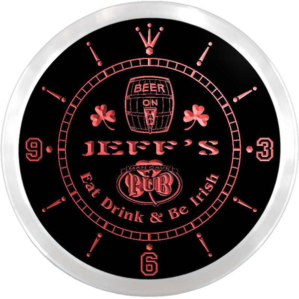 ADVPRO Jeff's Man Cave Irish Pub Custom Name Neon Sign Clock ncx0118-tm - Red
