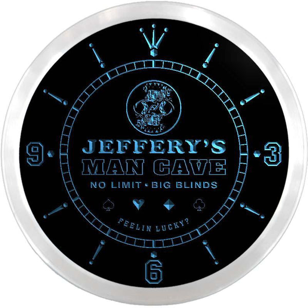ADVPRO Jeffery's Man Cave Poker Room Custom Name Neon Sign Clock ncx0119-tm - Blue