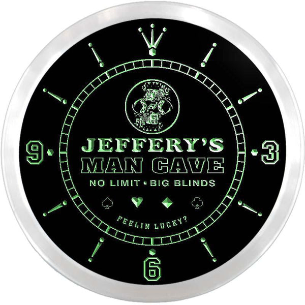 ADVPRO Jeffery's Man Cave Poker Room Custom Name Neon Sign Clock ncx0119-tm - Green