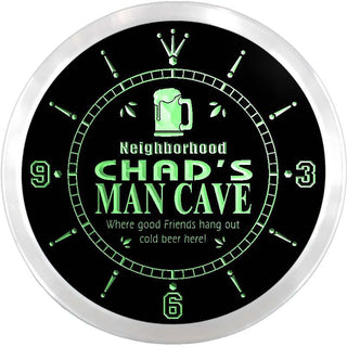 ADVPRO Chad's Man Cave Pub Custom Name Neon Sign Clock ncx0121-tm - Green