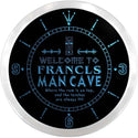ADVPRO Francis Man Cave Tiki Bar Custom Name Neon Sign Clock ncx0126-tm - Blue