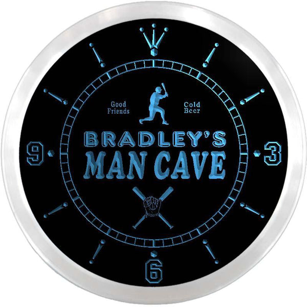 ADVPRO Bradley's Man Cave Inning Pub Baseball Custom Name Neon Sign Clock ncx0128-tm - Blue