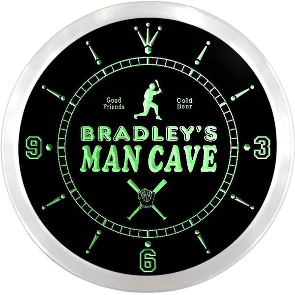 ADVPRO Bradley's Man Cave Inning Pub Baseball Custom Name Neon Sign Clock ncx0128-tm - Green