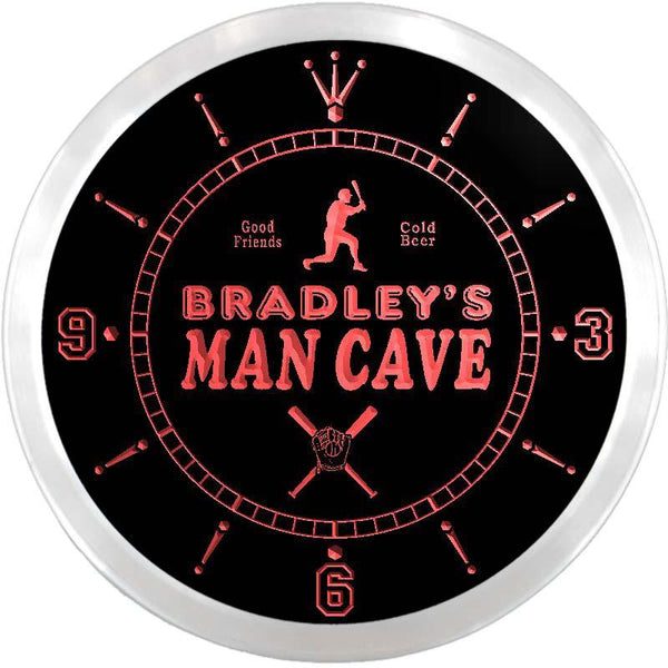 ADVPRO Bradley's Man Cave Inning Pub Baseball Custom Name Neon Sign Clock ncx0128-tm - Red