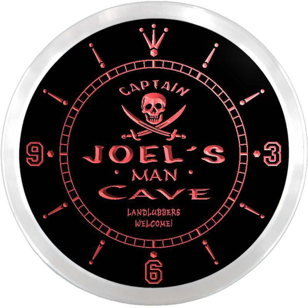 ADVPRO Joel's Private Quarters Pirate Man Cave Custom Name Neon Sign Clock ncx0133-tm - Red