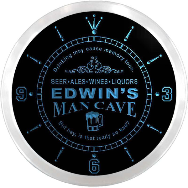 ADVPRO Edwin's Man Cave Tavern Custom Name Neon Sign Clock ncx0134-tm - Blue