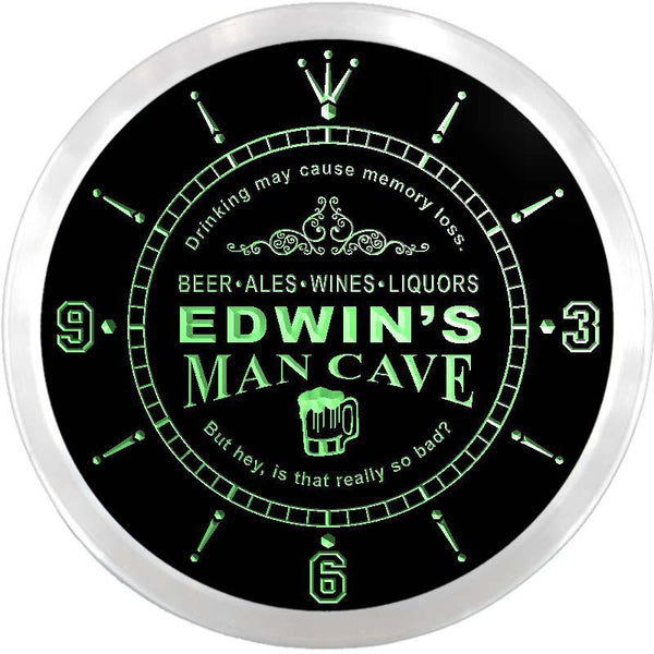 ADVPRO Edwin's Man Cave Tavern Custom Name Neon Sign Clock ncx0134-tm - Green