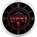 ADVPRO Edwin's Man Cave Tavern Custom Name Neon Sign Clock ncx0134-tm - Red