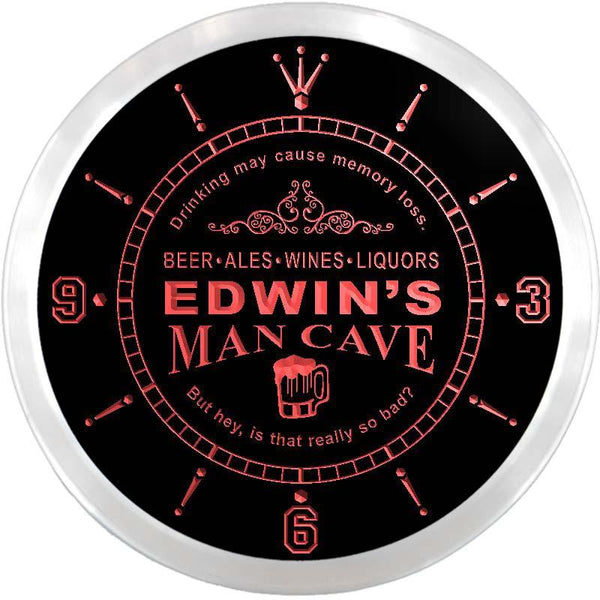 ADVPRO Edwin's Man Cave Tavern Custom Name Neon Sign Clock ncx0134-tm - Red