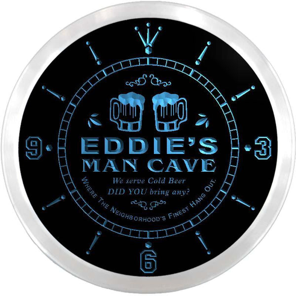 ADVPRO Eddie's Social Club Man Cave Custom Name Neon Sign Clock ncx0136-tm - Blue