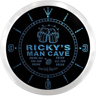 ADVPRO Ricky's Man Cave Bar Custom Name Neon Sign Clock ncx0137-tm - Blue