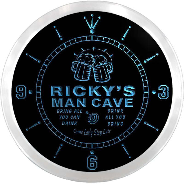 ADVPRO Ricky's Man Cave Bar Custom Name Neon Sign Clock ncx0137-tm - Blue