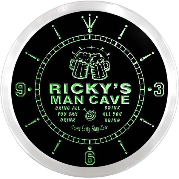 ADVPRO Ricky's Man Cave Bar Custom Name Neon Sign Clock ncx0137-tm - Green