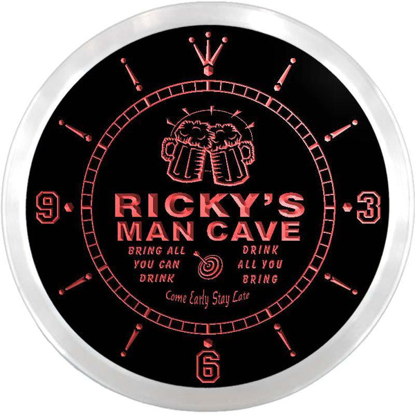 ADVPRO Ricky's Man Cave Bar Custom Name Neon Sign Clock ncx0137-tm - Red