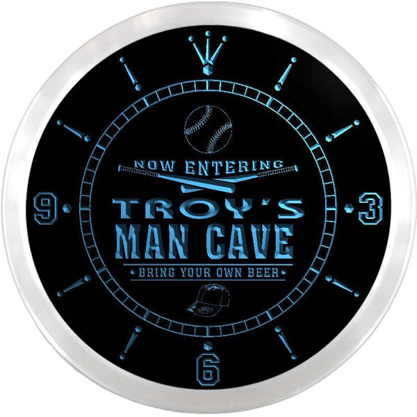 ADVPRO Troy's Man Cave Baseball Bar Custom Name Neon Sign Clock ncx0139-tm - Blue