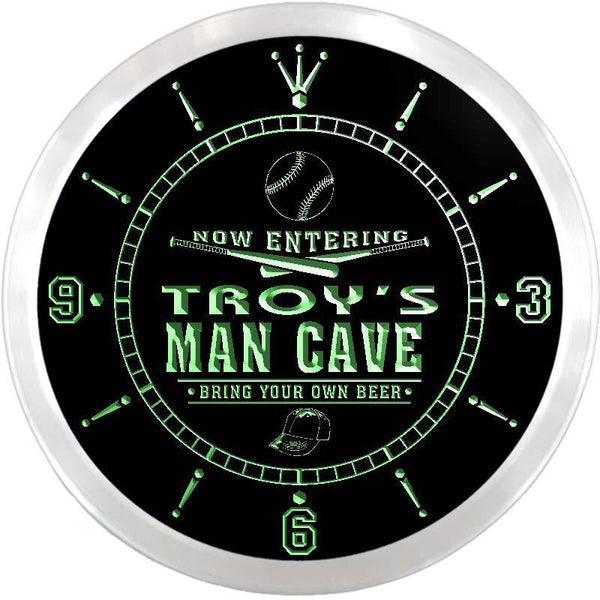 ADVPRO Troy's Man Cave Baseball Bar Custom Name Neon Sign Clock ncx0139-tm - Green