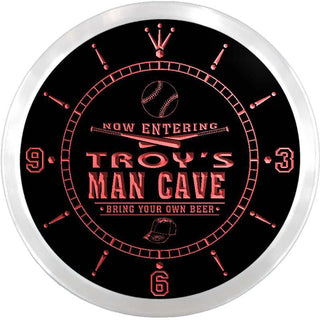 ADVPRO Troy's Man Cave Baseball Bar Custom Name Neon Sign Clock ncx0139-tm - Red