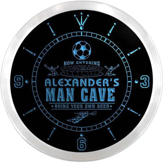 ADVPRO Alexander's Man Cave Soccer Bar Custom Name Neon Sign Clock ncx0141-tm - Blue
