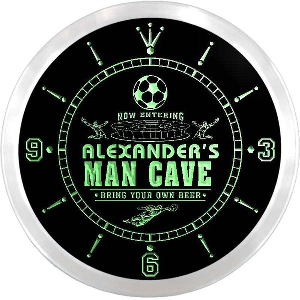 ADVPRO Alexander's Man Cave Soccer Bar Custom Name Neon Sign Clock ncx0141-tm - Green