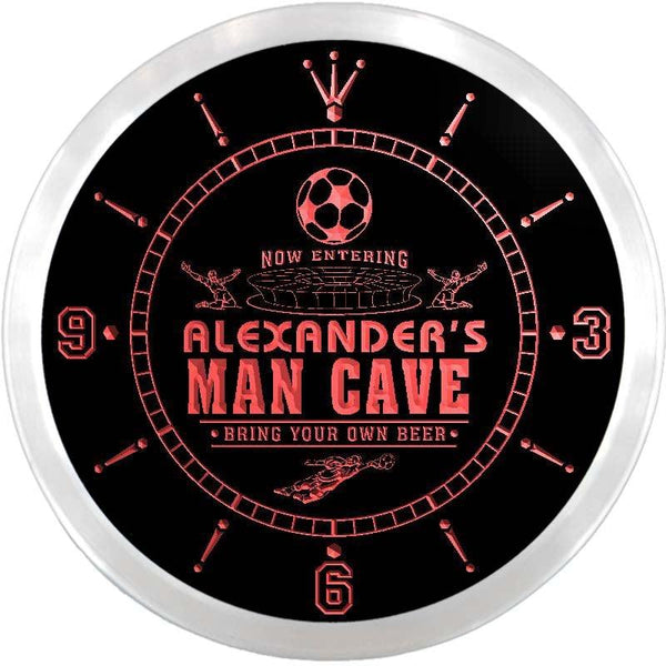 ADVPRO Alexander's Man Cave Soccer Bar Custom Name Neon Sign Clock ncx0141-tm - Red