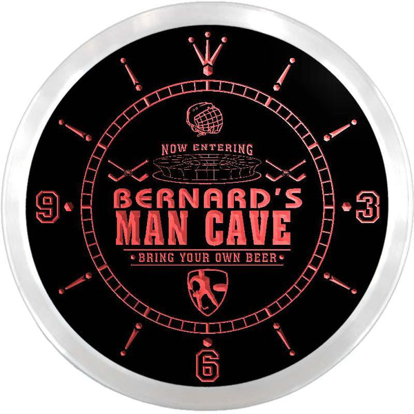 ADVPRO Bernard's Man Cave Hockey Bar Custom Name Neon Sign Clock ncx0142-tm - Red