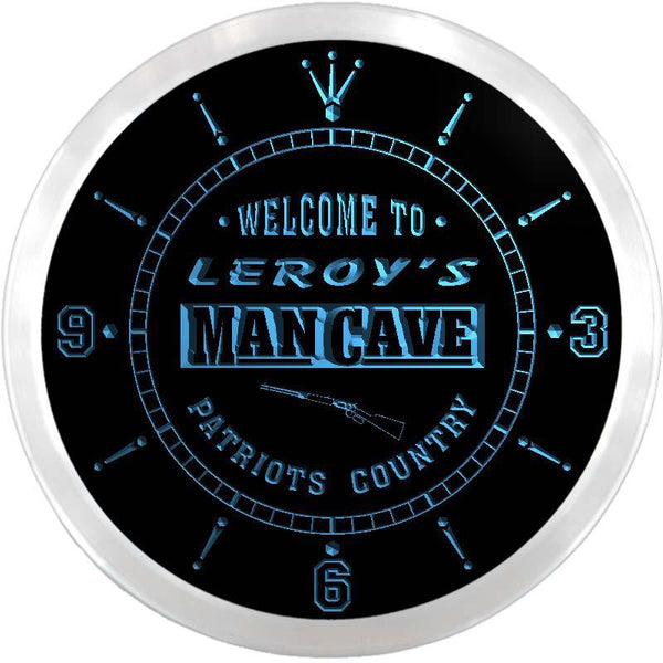 ADVPRO Leroy's Man Cave Patriots Country Custom Name Neon Sign Clock ncx0143-tm - Blue