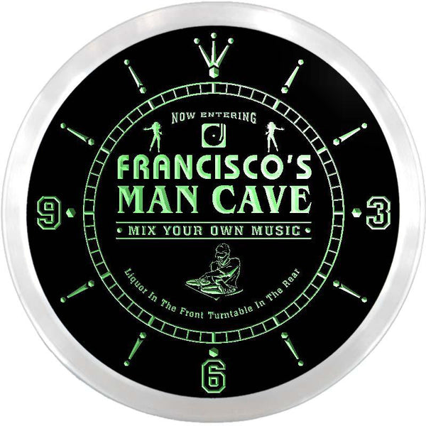 ADVPRO Francisco's Man Cave DJ Zone Custom Name Neon Sign Clock ncx0145-tm - Green