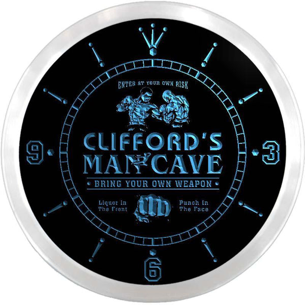 ADVPRO Clifford's Man Cave Fight Club Bar Custom Name Neon Sign Clock ncx0147-tm - Blue