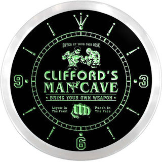 ADVPRO Clifford's Man Cave Fight Club Bar Custom Name Neon Sign Clock ncx0147-tm - Green
