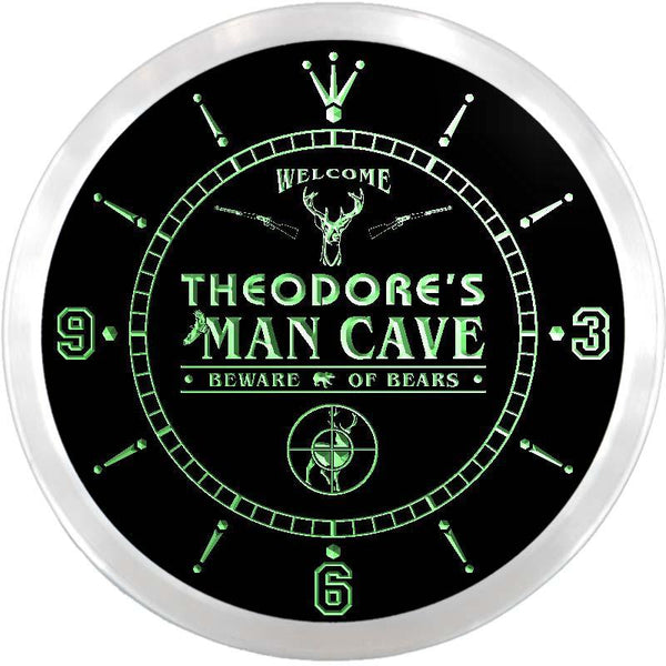 ADVPRO Theodore's Man Cave Hunting Lodge Custom Name Neon Sign Clock ncx0149-tm - Green