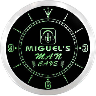 ADVPRO Miguel's Recording Studio Man Cave Custom Name Neon Sign Clock ncx0150-tm - Green