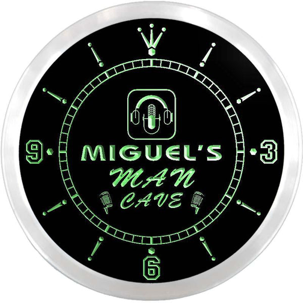 ADVPRO Miguel's Recording Studio Man Cave Custom Name Neon Sign Clock ncx0150-tm - Green