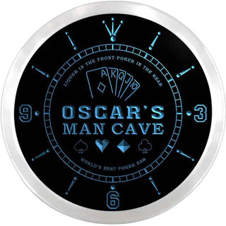 ADVPRO Oscar's Man Cave Poker Room Custom Name Neon Sign Clock ncx0151-tm - Blue