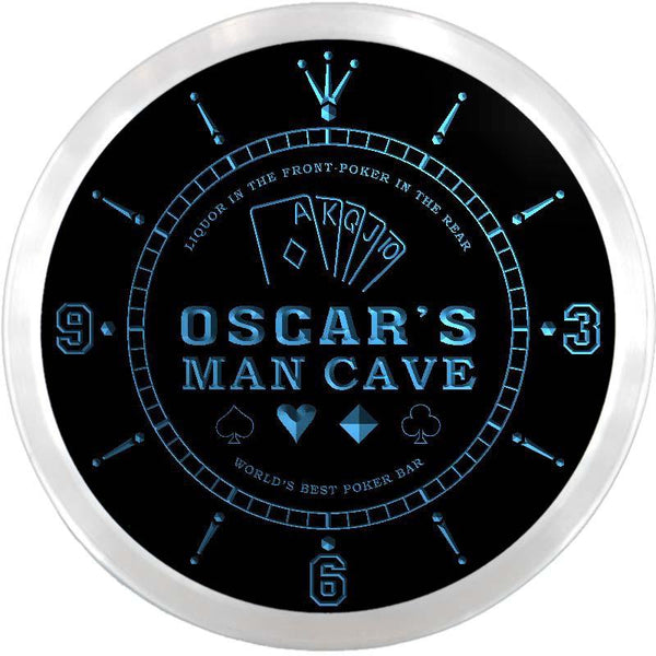 ADVPRO Oscar's Man Cave Poker Room Custom Name Neon Sign Clock ncx0151-tm - Blue