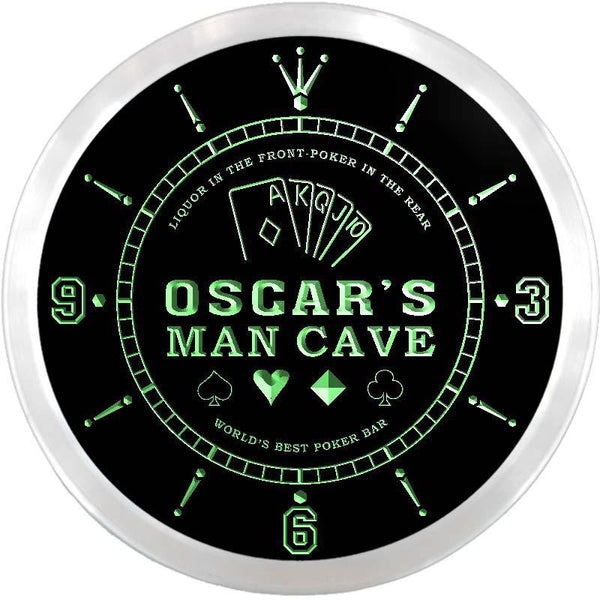 ADVPRO Oscar's Man Cave Poker Room Custom Name Neon Sign Clock ncx0151-tm - Green