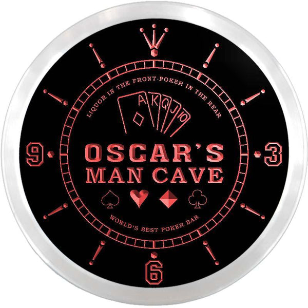 ADVPRO Oscar's Man Cave Poker Room Custom Name Neon Sign Clock ncx0151-tm - Red