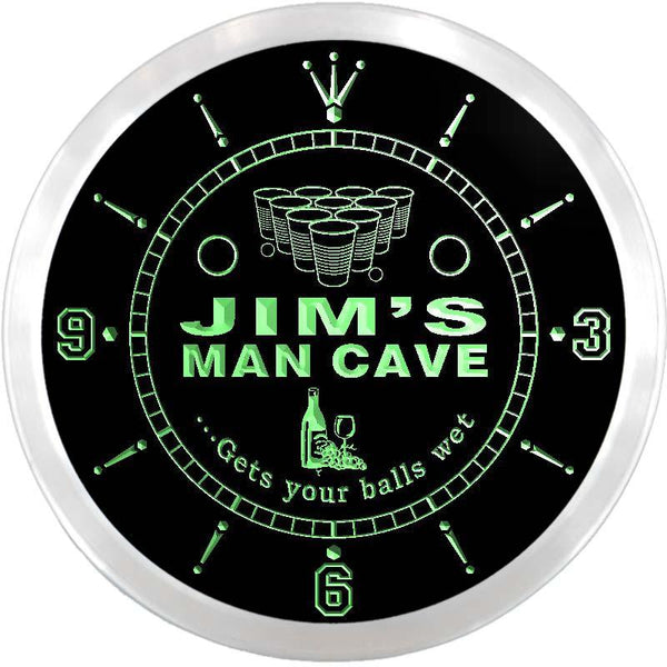 ADVPRO Jim's Man Cave Beer Pong Bar Custom Name Neon Sign Clock ncx0153-tm - Green