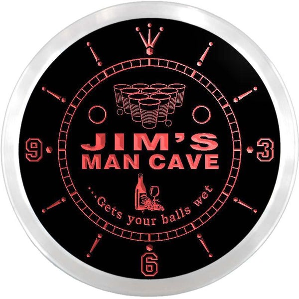 ADVPRO Jim's Man Cave Beer Pong Bar Custom Name Neon Sign Clock ncx0153-tm - Red