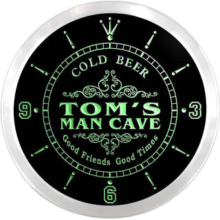 ADVPRO Tom's Man Cave Beer Ale Bar Custom Name Neon Sign Clock ncx0154-tm - Green