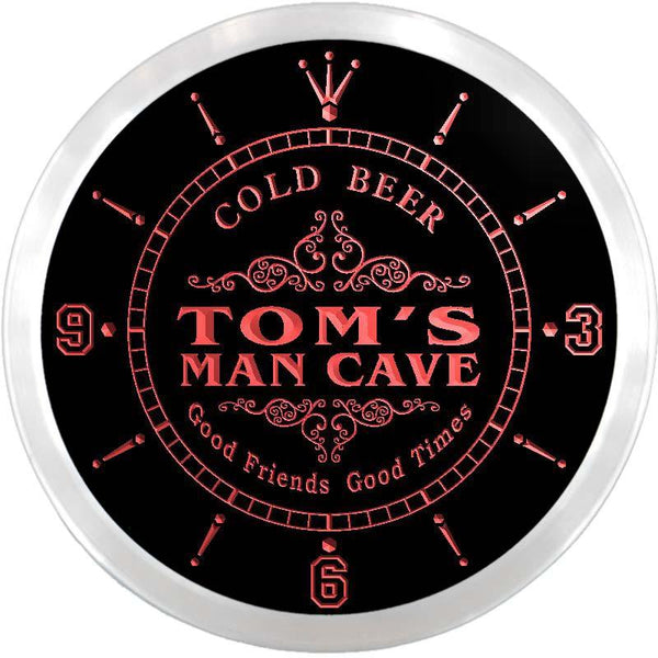 ADVPRO Tom's Man Cave Beer Ale Bar Custom Name Neon Sign Clock ncx0154-tm - Red