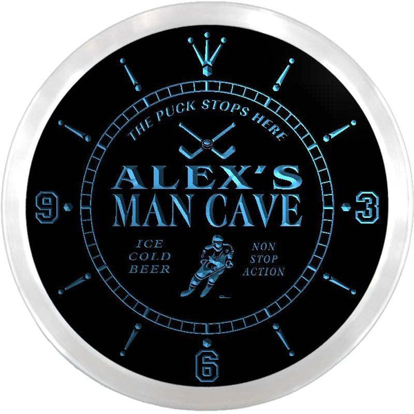 ADVPRO Alex's Man Cave Penalty Box Hockey Custom Name Neon Sign Clock ncx0155-tm - Blue