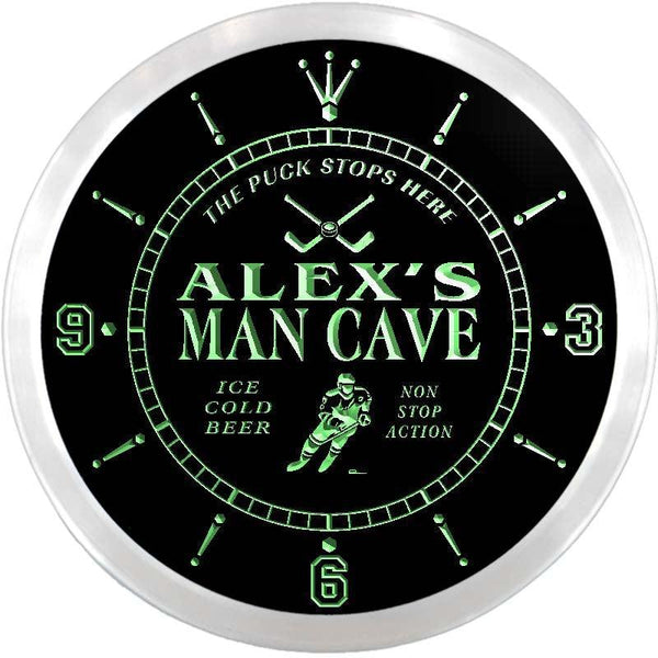 ADVPRO Alex's Man Cave Penalty Box Hockey Custom Name Neon Sign Clock ncx0155-tm - Green