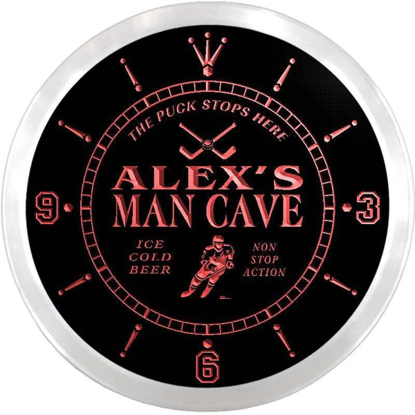 ADVPRO Alex's Man Cave Penalty Box Hockey Custom Name Neon Sign Clock ncx0155-tm - Red