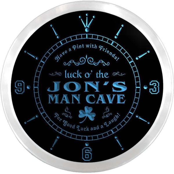 ADVPRO Jon's Man Cave Irish Pub Bar Custom Name Neon Sign Clock ncx0157-tm - Blue