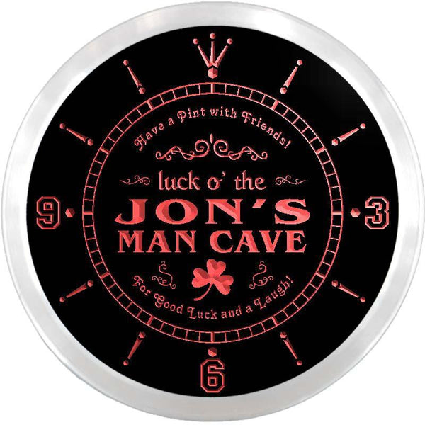 ADVPRO Jon's Man Cave Irish Pub Bar Custom Name Neon Sign Clock ncx0157-tm - Red