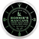 ADVPRO Ronnie's Man Cave Wine Beer Bar Custom Name Neon Sign Clock ncx0158-tm - Green
