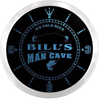 ADVPRO Bill's Man Cave Fishing Hole Custom Name Neon Sign Clock ncx0159-tm - Blue