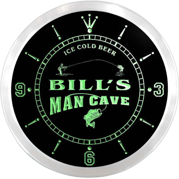 ADVPRO Bill's Man Cave Fishing Hole Custom Name Neon Sign Clock ncx0159-tm - Green